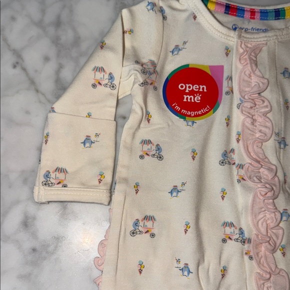 NWT Magnetic Me Modal Cream Footie with Pink Ruffle Preemie - Picture 4 of 5